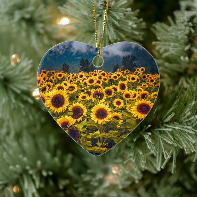 Sunflower Field Landscape Flowers Yellow Ceramic Ornament (Tree)