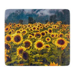 Sunflower Field Landscape Flowers Yellow Cutting Board