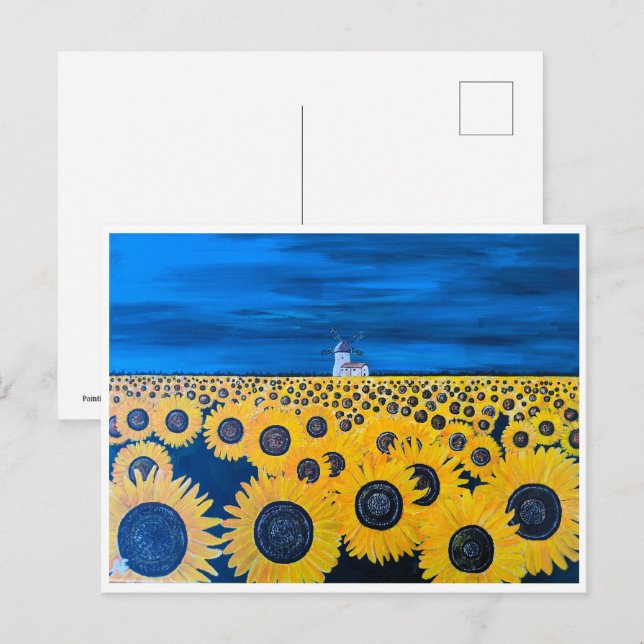 Sunflower Field Painting by Alfred Fox Postcard (Front/Back)