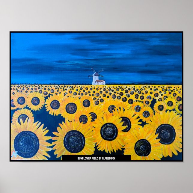 Sunflower Field Painting by Alfred Fox Poster (Front)