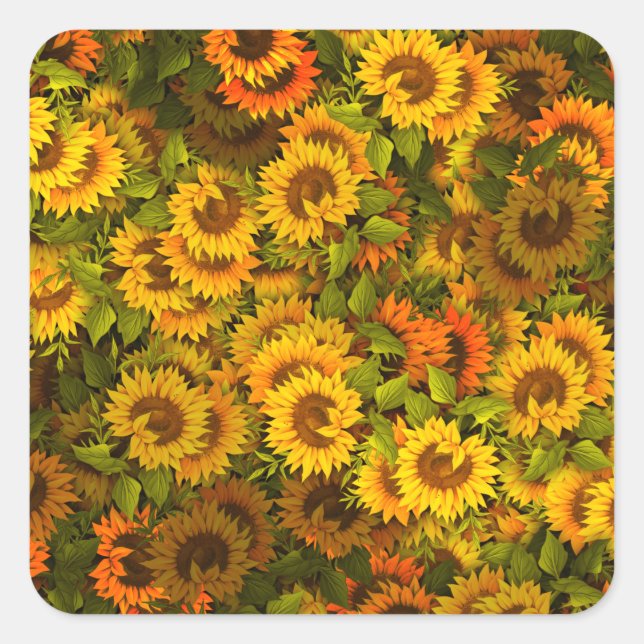 Sunflower Field Pattern Square Sticker (Front)