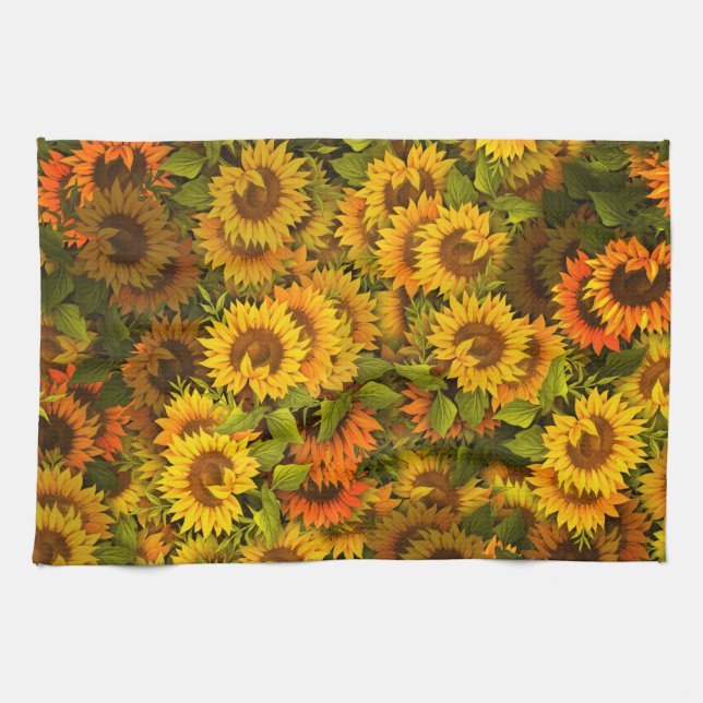Sunflower Field Pattern Tea Towel (Horizontal)