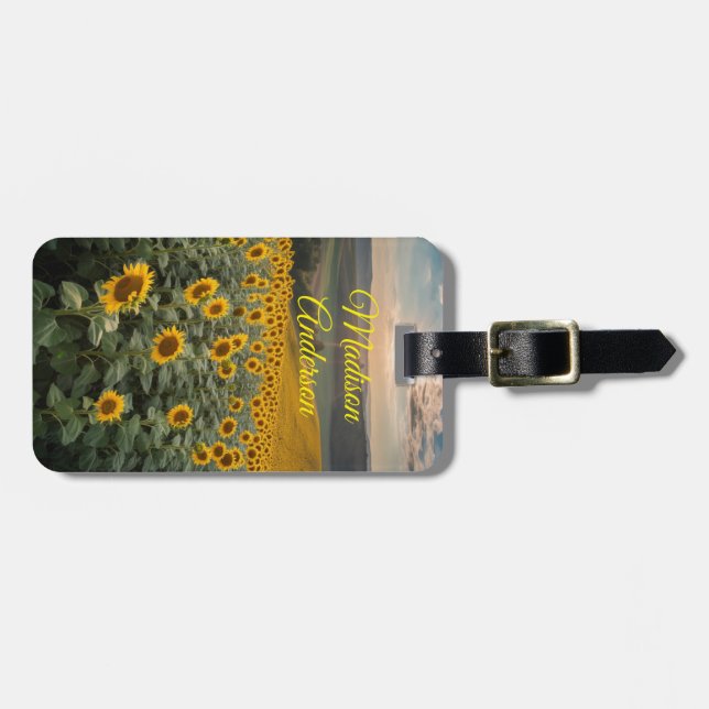 Sunflower Field Personalised Luggage Tag (Front Horizontal)