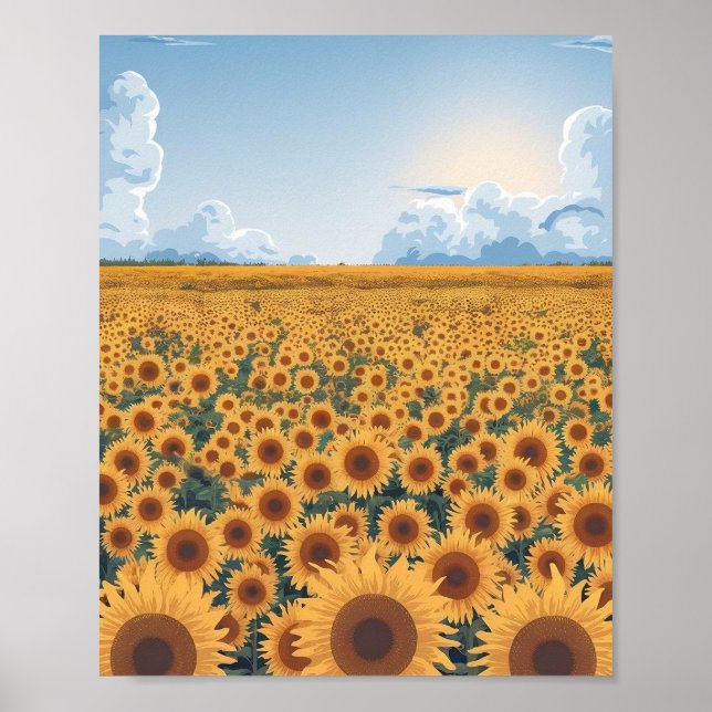 Sunflower Field Poster – Minimalist Flat Vector  (Front)