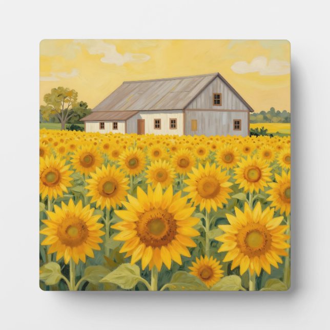 Sunflower Field Rustic Barn Landscape Plaque (Front)