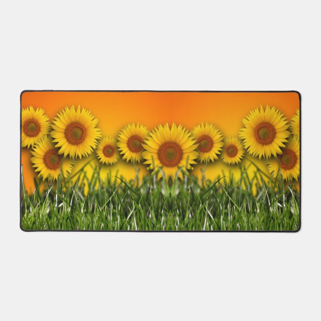 Sunflower Field Sunrise Dawn Sky Green Grass Desk Mat (Front)