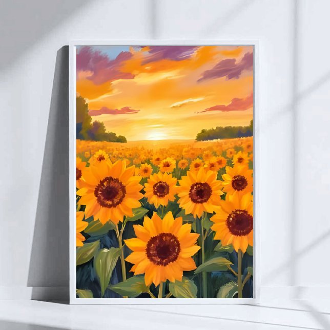 Sunflower Field Sunset Landscape Painting Poster (Creator Uploaded)