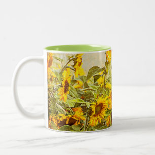 Sunflower Field Vintage Antique Yellow Floral Two-Tone Coffee Mug