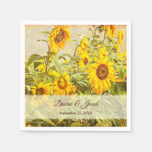 Sunflower Field Vintage Yellow Rustic Wedding Napkin