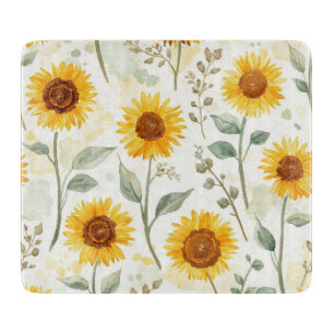 Sunflower Field Watercolor Painting Floral Yellow Cutting Board