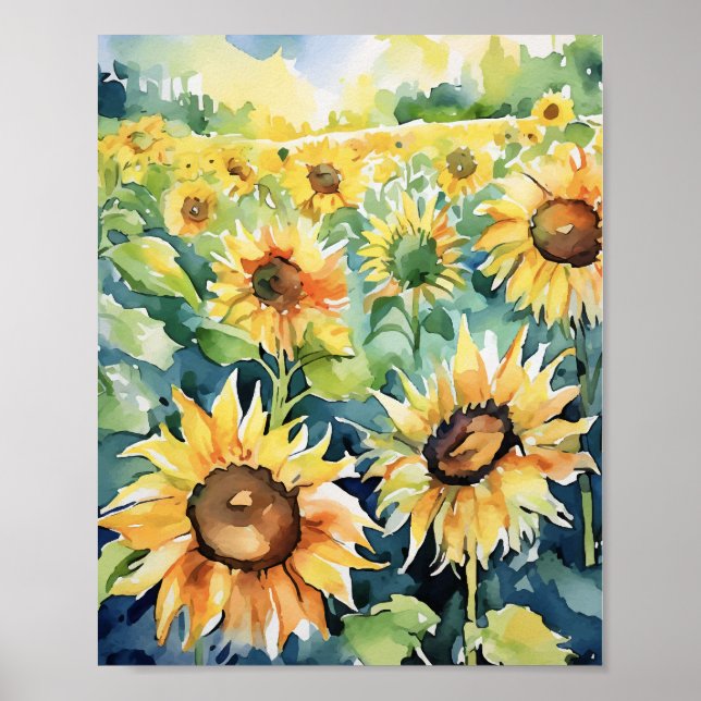 Sunflower Field Watercolor Poster (Front)