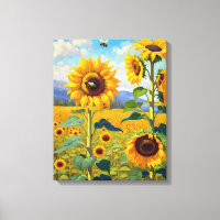 Sunflower Field with Busy Bees Art