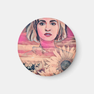 Sunflower field Woman Abstract original art Magnet