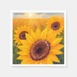Sunflower Field Yellow Floral Watercolor Painted Napkin