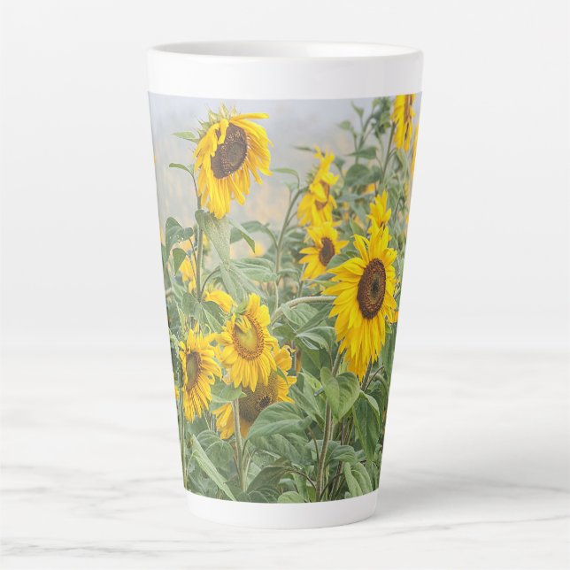 Sunflower Field Yellow Green Beautiful Floral Latte Mug (Front)