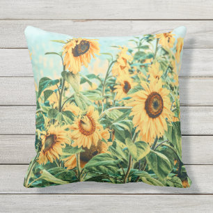 Sunflower Field Yellow Teal Floral Art Cushion