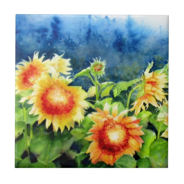 Sunflower Fields 2, yellow sunflowers Ceramic Tile (Front)