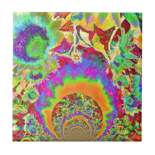 Sunflower Fields Forever - orange Ceramic Tile (Front)