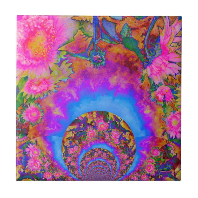 Sunflower fields forever - pink ceramic tile (Front)