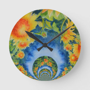 Sunflower Fields Forever Round Clock
