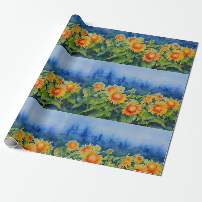 Sunflower fields - morning mist wrapping paper (Unrolled)