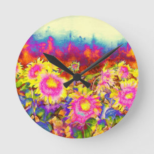 Sunflower Fields Round Clock