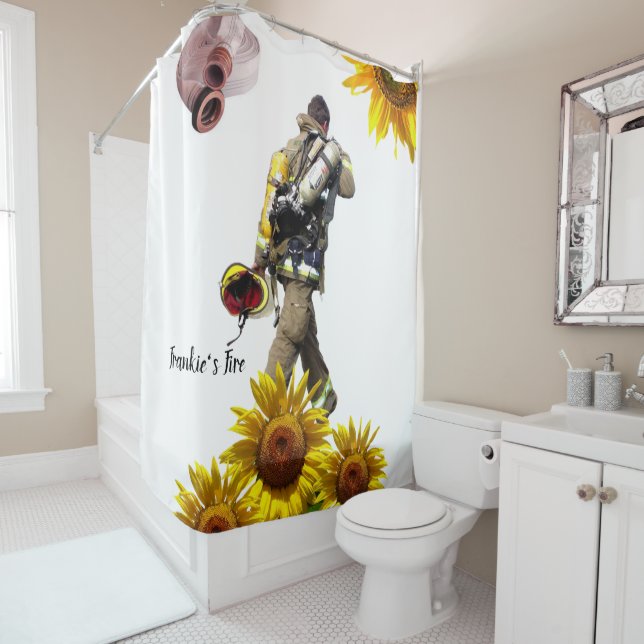 Sunflower Fireman Shower Curtain (In Situ)