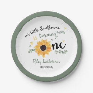 Sunflower First Birthday Floral Paper Plate