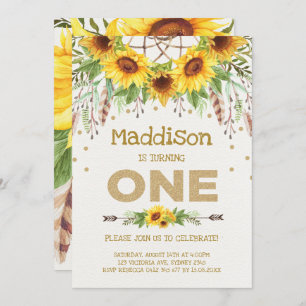 Sunflower First Birthday Invite Boho Queen Bee