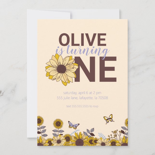 Sunflower First Birthday Party Invitation (Front)