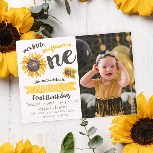 Sunflower First Birthday Photo Invitation (Creator Uploaded)