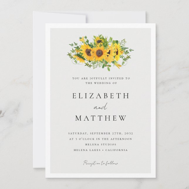 Sunflower Floral All in One Wedding Invitation (Front)