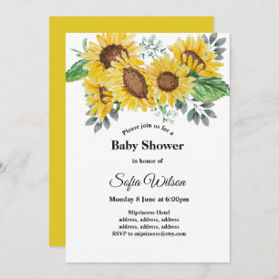 sunflower, floral baby shower, invitation