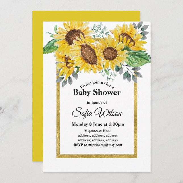 sunflower, floral baby shower, invitation (Front/Back)