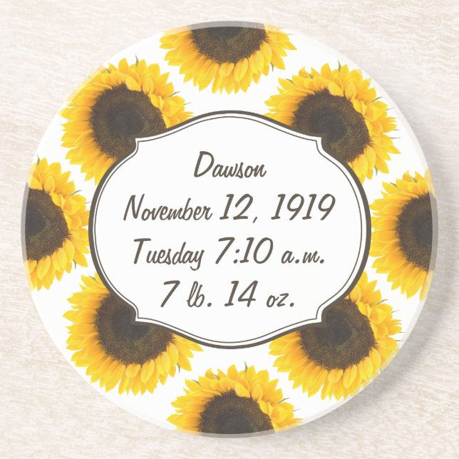 Sunflower Floral Baby Stat Coaster (Front)