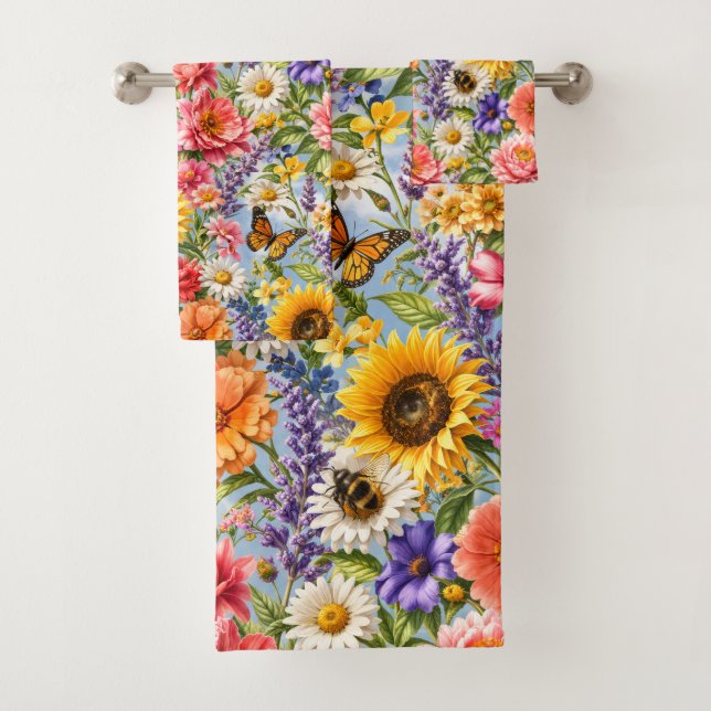 Sunflower Floral Bathroom Towel Set (Insitu)