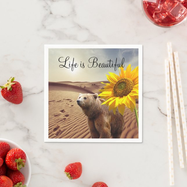 Sunflower Floral Bear Paper Napkins (Insitu)