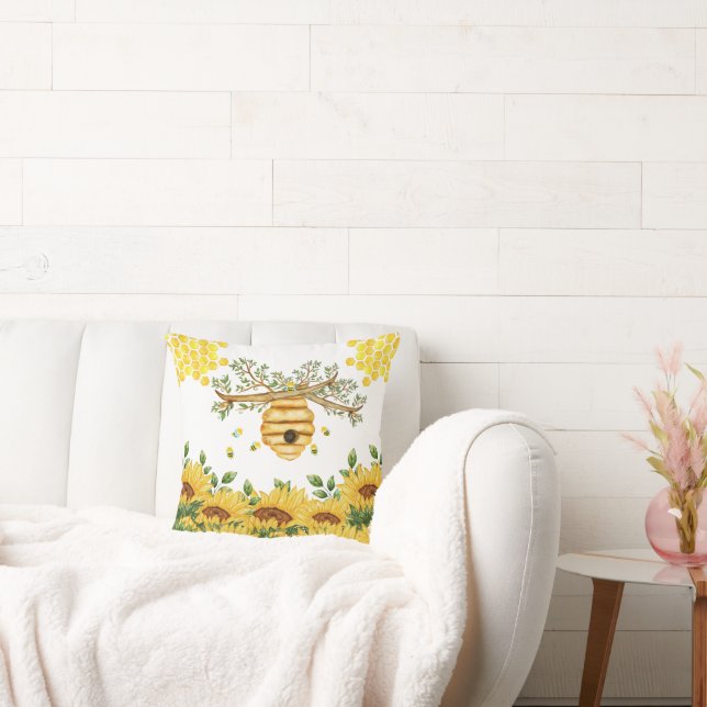 Sunflower Floral Bee Hive  Cushion (Couch)