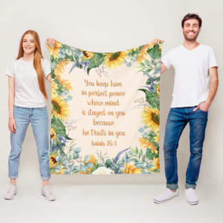 Sunflower Floral Bible Verse Keep Perfect Peace   Fleece Blanket