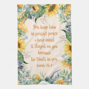 Sunflower Floral Bible Verse Keep Perfect Peace  Tea Towel