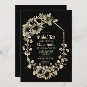 Sunflower Floral Black Bridal Tea Invitation