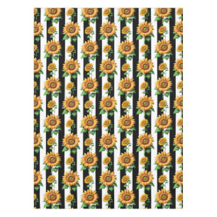 Sunflower Floral Black White Stripes Tablecloth