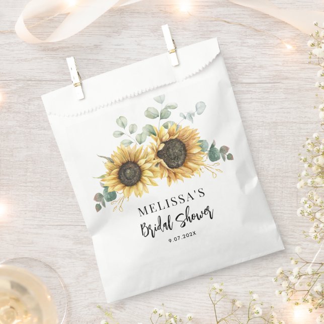 Sunflower Floral Bloom Script Bridal Shower Favour Bag (Clipped)