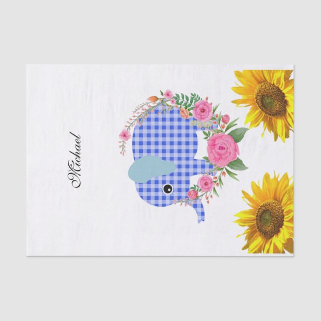 Sunflower Floral Blue Elephant Tissue Paper (Front)