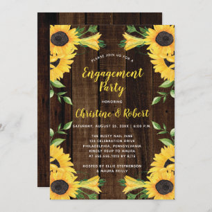 Sunflower Floral Bouquet   Wood Engagement Party I Invitation