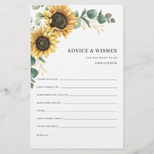 Sunflower Floral Bridal Shower Advice Card