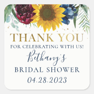 Sunflower Floral Bridal Shower Gold Thank You Squa Square Sticker