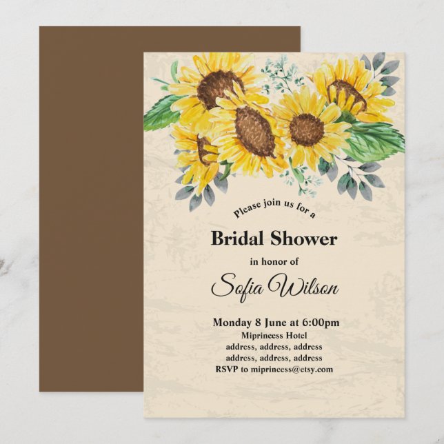 sunflower, floral bridal shower, invitation (Front/Back)