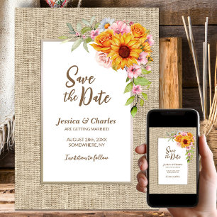 Sunflower Floral Burlap Wedding Save The Date