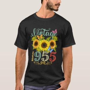 Sunflower Floral Butterfly Vintage 1955 Funny 70th T-Shirt